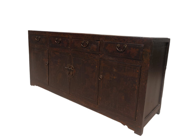 Circa 1926 Antique Chinese Dark Brown Painted Sideboard with Four Drawers and Four Doors - Dyag East