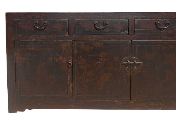 Circa 1926 Antique Chinese Dark Brown Painted Sideboard with Four Drawers and Four Doors - Dyag East