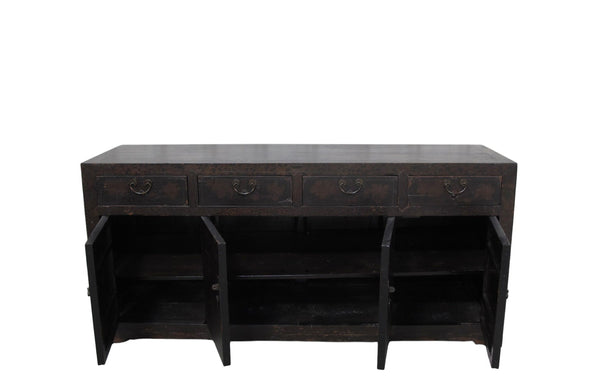 Circa 1926 Antique Chinese Dark Brown Painted Sideboard with Four Drawers and Four Doors - Dyag East