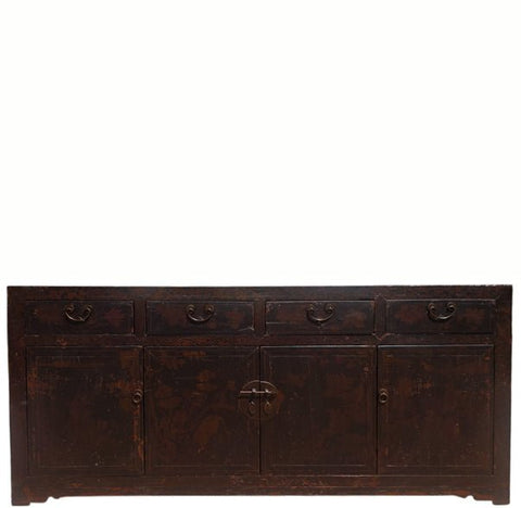 Circa 1926 Antique Chinese Dark Brown Painted Sideboard with Four Drawers and Four Doors - Dyag East