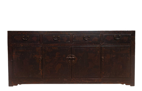 Circa 1926 Antique Chinese Dark Brown Painted Sideboard with Four Drawers and Four Doors - Dyag East