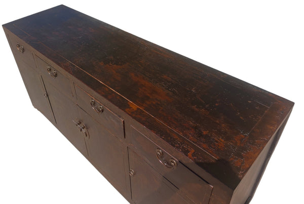 Circa 1926 Antique Chinese Dark Brown Painted Sideboard with Four Drawers and Four Doors - Dyag East