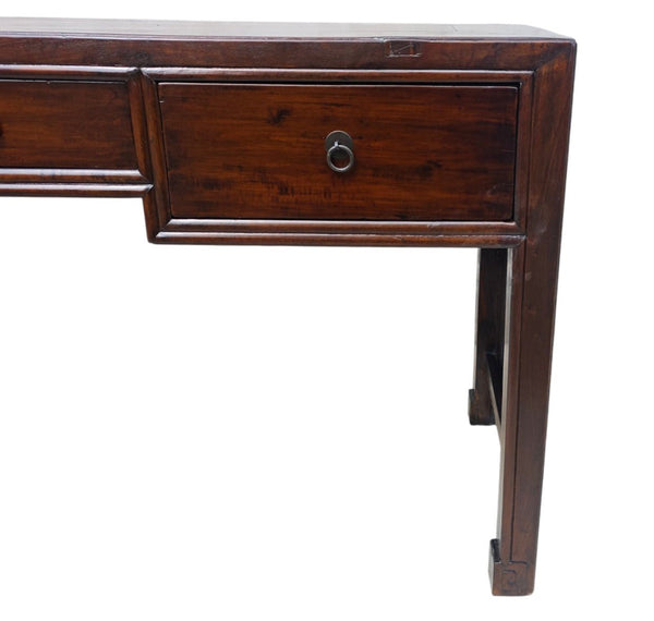 Dark Brown Antique Chinese 90" Long Writing Desk with 5 Drawers - Dyag East