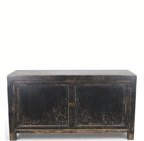Distressed 2 Panels Door Black Sideboard - Dyag East