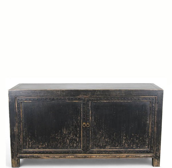 Distressed 2 Panels Door Black Sideboard - Dyag East