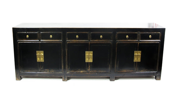 Distressed Antique Black 95" Long Sideboard Buffet Table - Dyag East