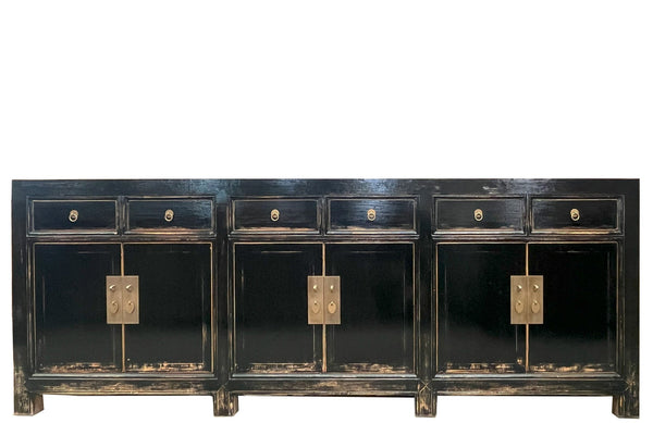 Distressed Antique Black 95" Long Sideboard Buffet Table - Dyag East