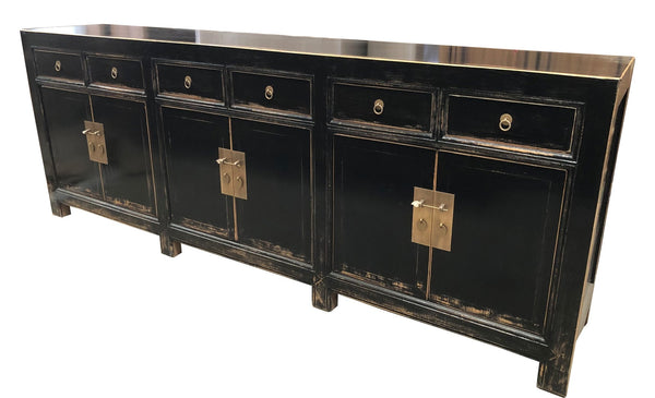 Distressed Antique Black 95" Long Sideboard Buffet Table - Dyag East