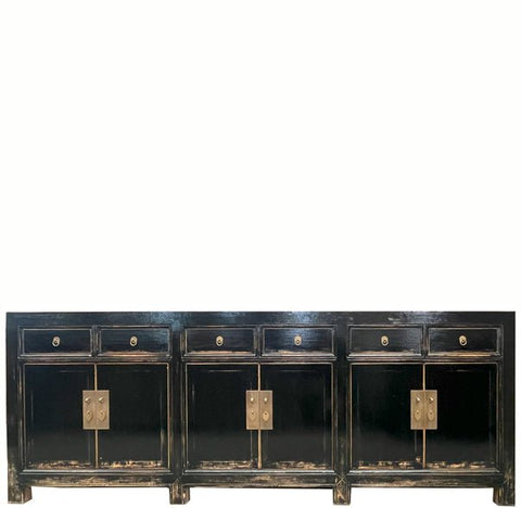 Distressed Antique Black 95" Long Sideboard Buffet Table - Dyag East