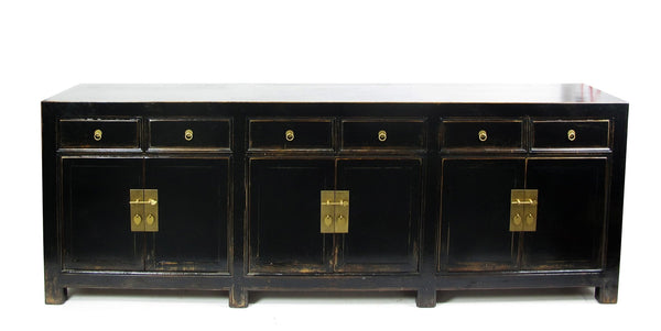 Distressed Antique Black 95" Long Sideboard Buffet Table - Dyag East