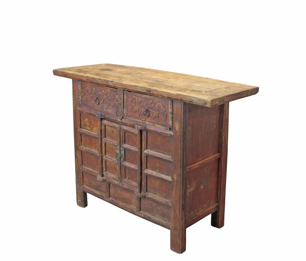 Double Top Drawer Carved Elm Sideboard - Dyag East