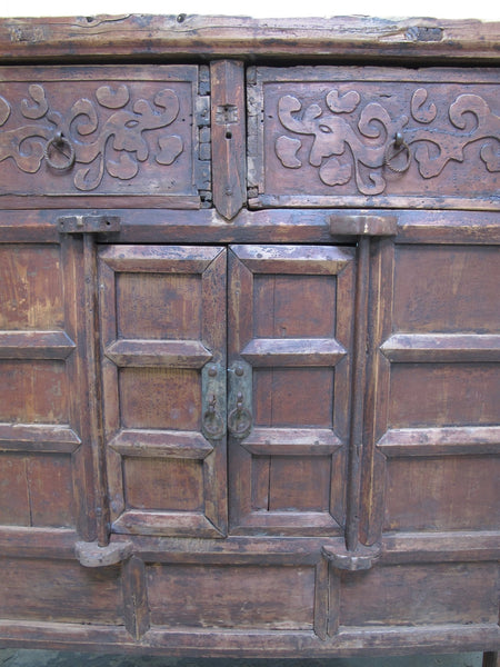 Double Top Drawer Carved Elm Sideboard - Dyag East