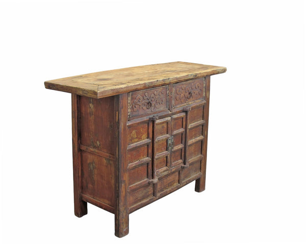 Double Top Drawer Carved Elm Sideboard - Dyag East
