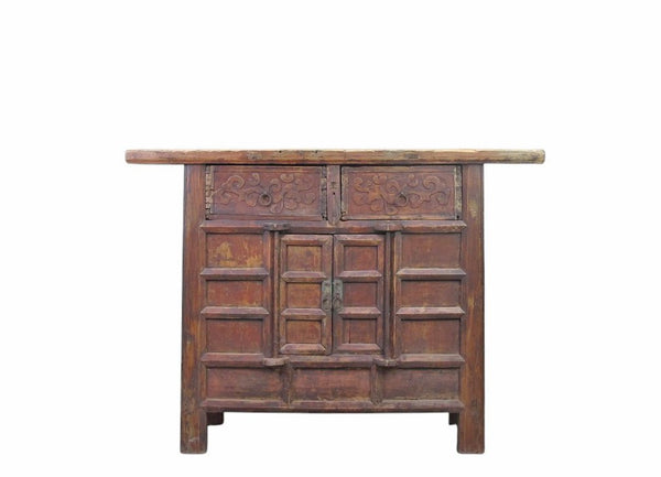 Double Top Drawer Carved Elm Sideboard - Dyag East