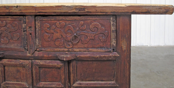 Double Top Drawer Carved Elm Sideboard - Dyag East
