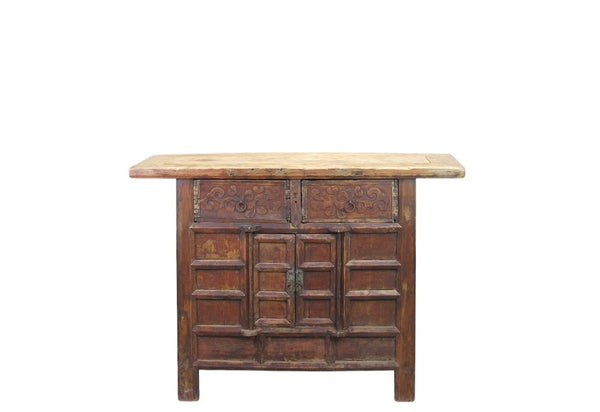 Double Top Drawer Carved Elm Sideboard - Dyag East