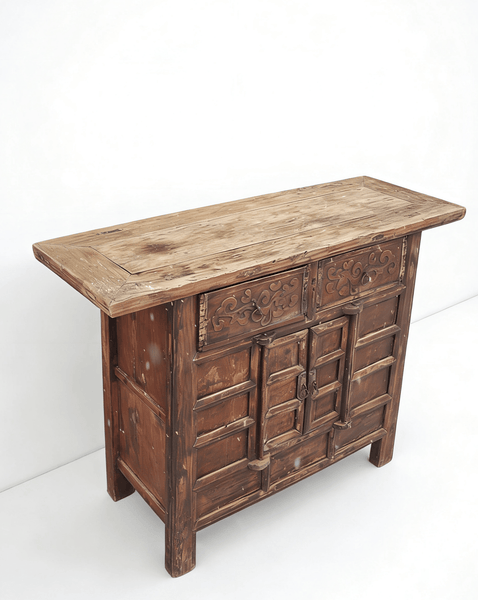 Double Top Drawer Carved Elm Sideboard - Dyag East