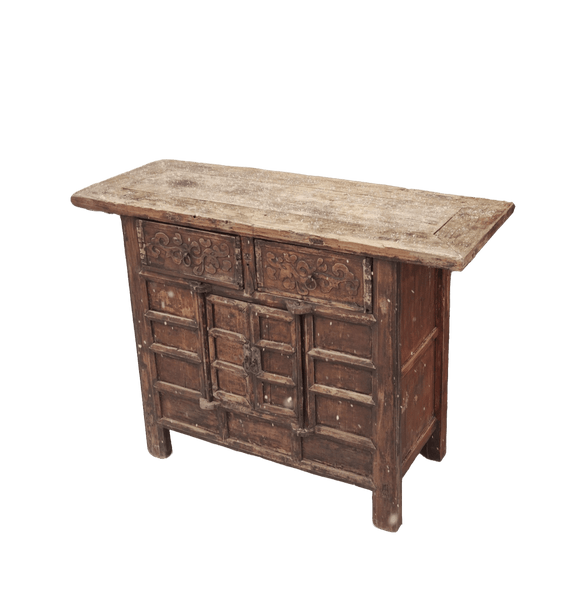 Double Top Drawer Carved Elm Sideboard - Dyag East