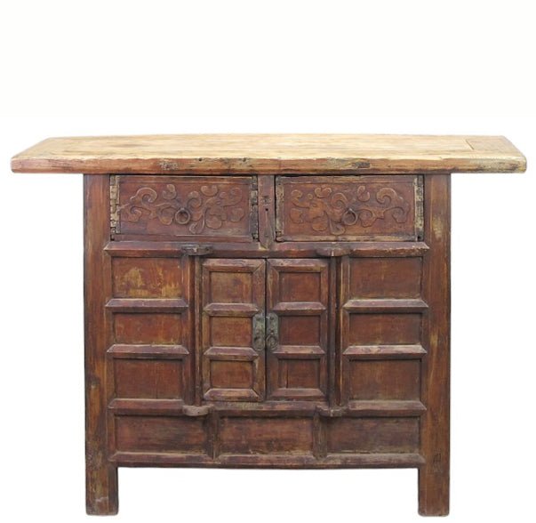 Double Top Drawer Carved Elm Sideboard - Dyag East
