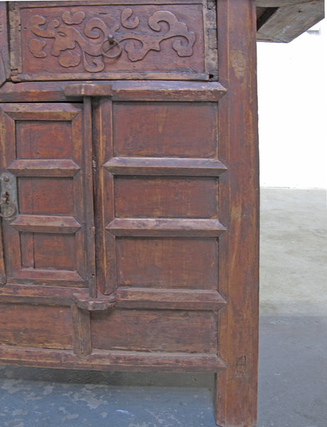 Double Top Drawer Carved Elm Sideboard - Dyag East