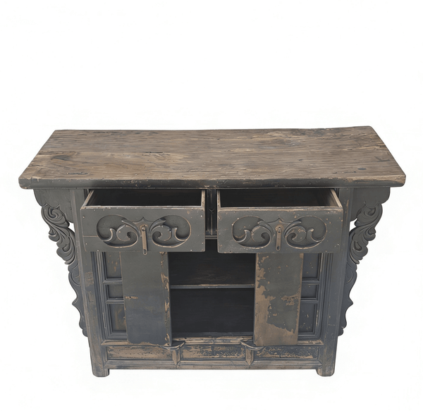 Dual - Drawer Coffer Cabinet with Carved Sides - Dyag East