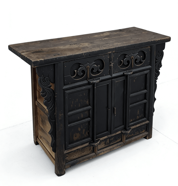 Dual - Drawer Coffer Cabinet with Carved Sides - Dyag East
