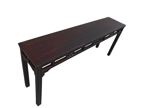 Early 19th Century Chinese Elm Console Table with Openwork Apron - Dyag East
