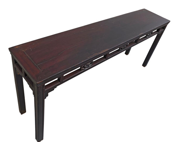 Early 19th Century Chinese Elm Console Table with Openwork Apron - Dyag East