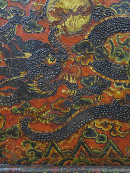 Embossed Flying Dragons Tibetan Wall Art or Room Divider or Head Board - Dyag East