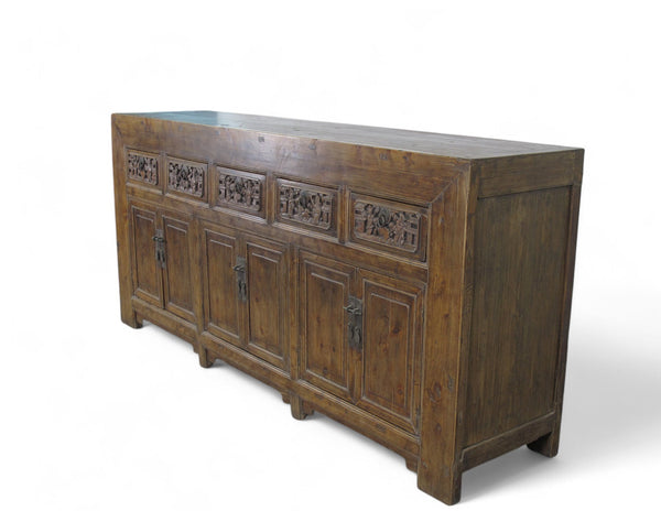 Hand Carved 5 Drawers Antique Chinese Buffet Sideboard - Dyag East