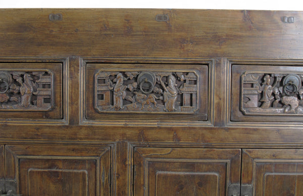 Hand Carved 5 Drawers Antique Chinese Buffet Sideboard - Dyag East