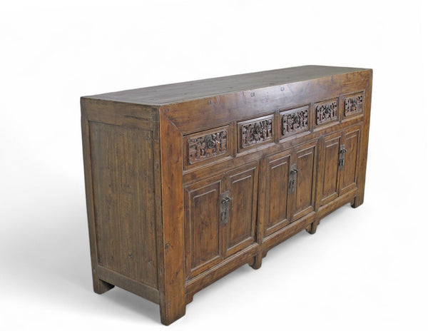 Hand Carved 5 Drawers Antique Chinese Buffet Sideboard - Dyag East