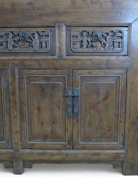 Hand Carved 5 Drawers Antique Chinese Buffet Sideboard - Dyag East