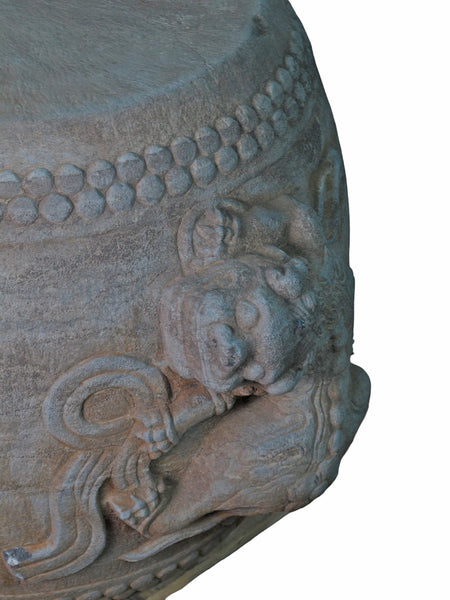 Hand Carved Stone Foo Dog Drum Stool or Side Table - Dyag East