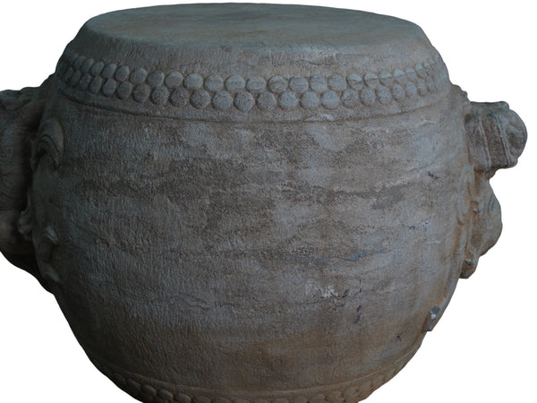 Hand Carved Stone Foo Dog Drum Stool or Side Table - Dyag East