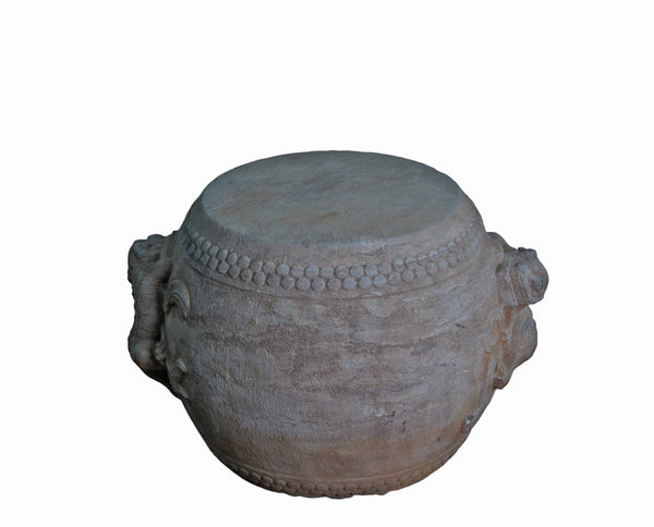 Hand Carved Stone Foo Dog Drum Stool or Side Table - Dyag East