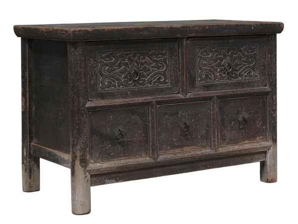 Hand Carved Vintage Chinese Reclaimed Wood Accent Chest or Low Sideboard Cabinet - Dyag East