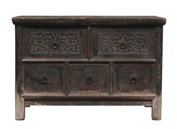 Hand Carved Vintage Chinese Reclaimed Wood Accent Chest or Low Sideboard Cabinet - Dyag East