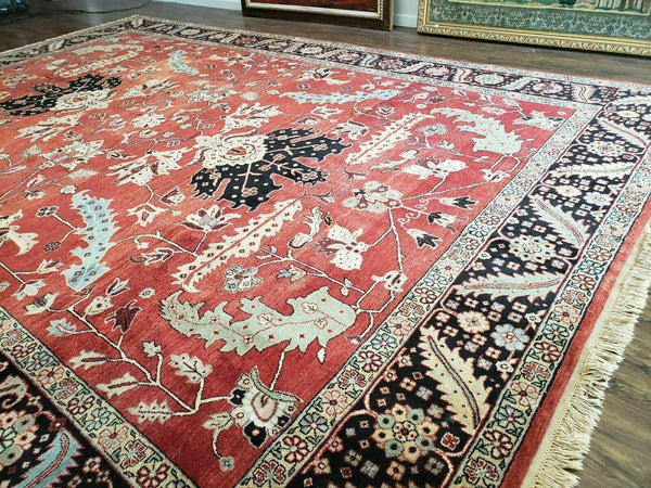 Hand Made 10' X 14' Vintage Hand Made Turkish Wool Rug Carpet Red Black Hand Knotted Nice - Dyag East