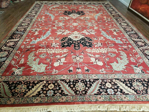 Hand Made 10' X 14' Vintage Hand Made Turkish Wool Rug Carpet Red Black Hand Knotted Nice - Dyag East