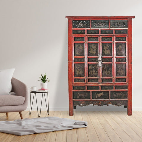 Hand Painted 80" Inch Tall Antique Chinese Cabinet - Dyag East
