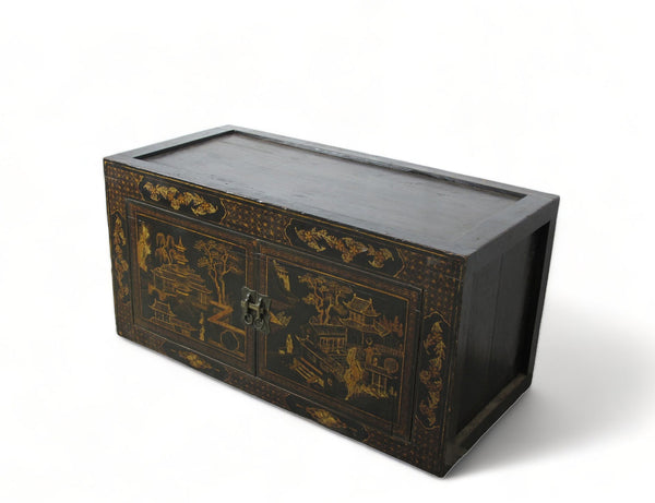Hand Painted Black Vintage Chinese Chinoiserie - Style Cabinet 2 - Dyag East