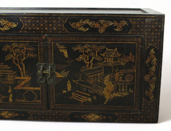 Hand Painted Black Vintage Chinese Chinoiserie - Style Cabinet 2 - Dyag East