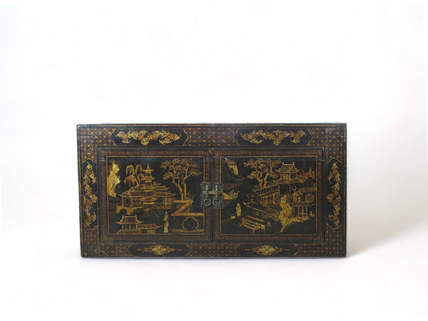 Hand Painted Black Vintage Chinese Chinoiserie - Style Cabinet 2 - Dyag East