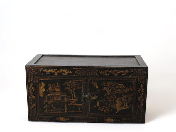 Hand Painted Black Vintage Chinese Chinoiserie - Style Cabinet 2 - Dyag East