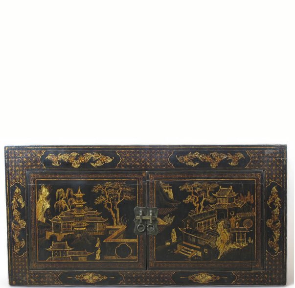 Hand Painted Black Vintage Chinese Chinoiserie - Style Cabinet 2 - Dyag East