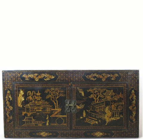 Hand Painted Black Vintage Chinese Chinoiserie - Style Cabinet 2 - Dyag East
