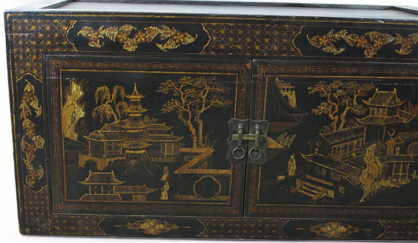 Hand Painted Black Vintage Chinese Chinoiserie - Style Cabinet 2 - Dyag East