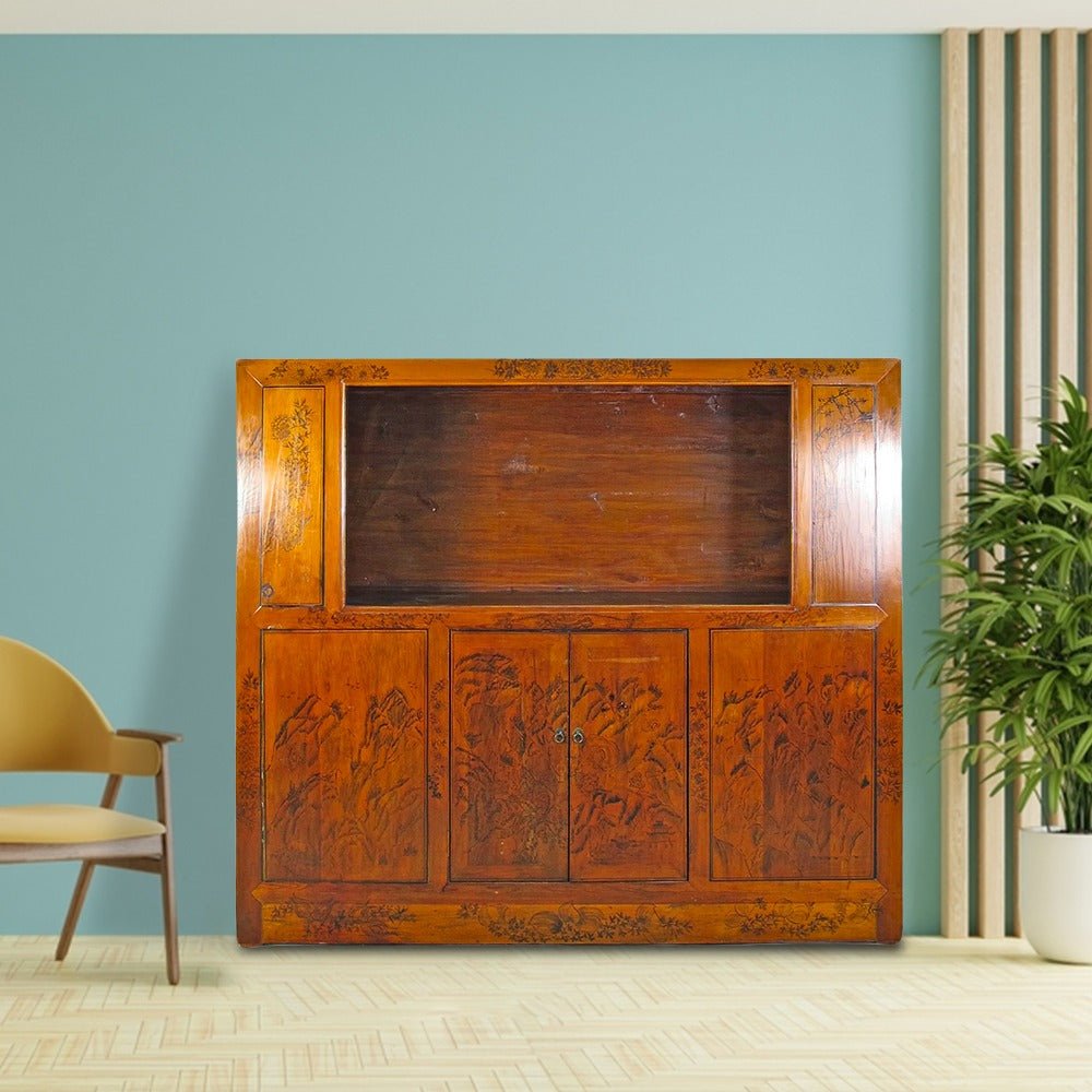 Hand Painted Chinese Antique Display Cabinet – 59 inches tall, Hand - Painted Design - Dyag East