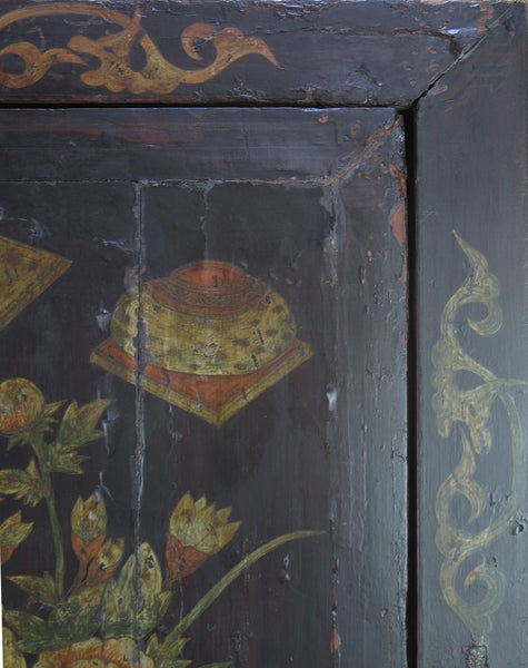 Hand Painted Flower 2 Panel Doors Antique Chinese Cabinet - Dyag East